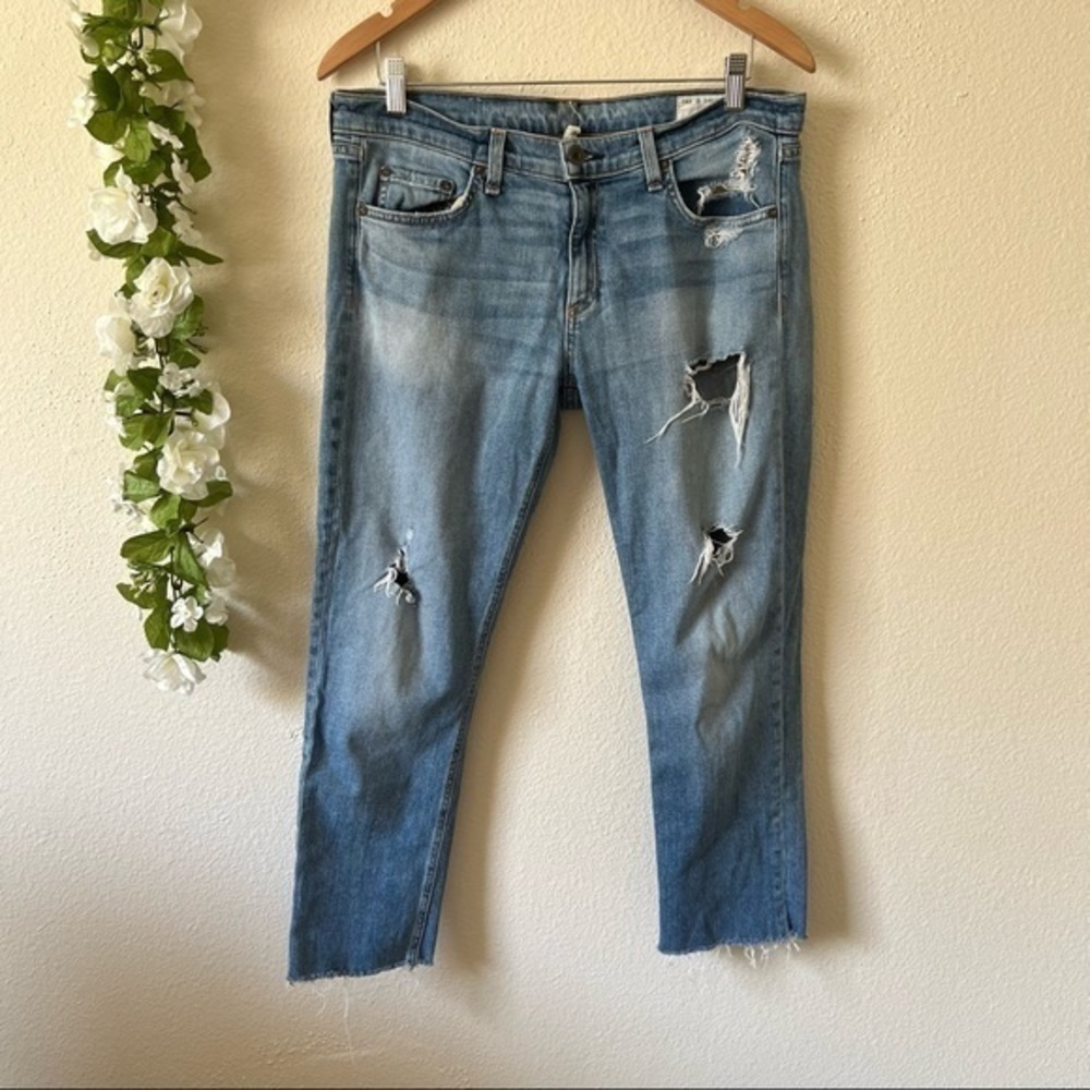 Rag & Bone Dre Low-Rise Ankle Slim Boyfriend Distressed Jeans - Picture 2 of 14